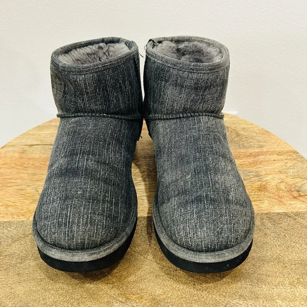 UGG Classic Mini boots in a medium washed denim fabric Men's size 10